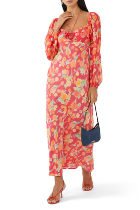 Jeanie Floral Silk-Blend Sweetheart Dress